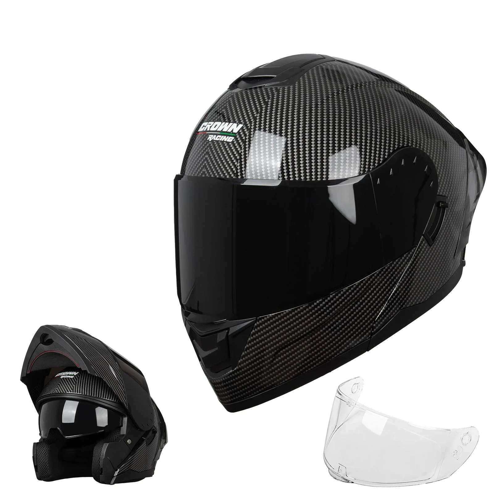 Dual Visor Motorcycle Racing Helmet - Crown Racing FL900 Modular Motorcycle Helmet,